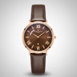 Classic Men’s Leather Strap Watch | Brown Dial, Roman Index, Elegant Slim Design